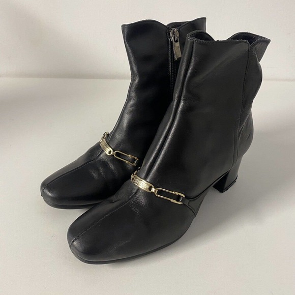 Carlo Pazolini Anke Boot Bootie Black Round Toe Side Zip Block Heel Gold… - Picture 8 of 13